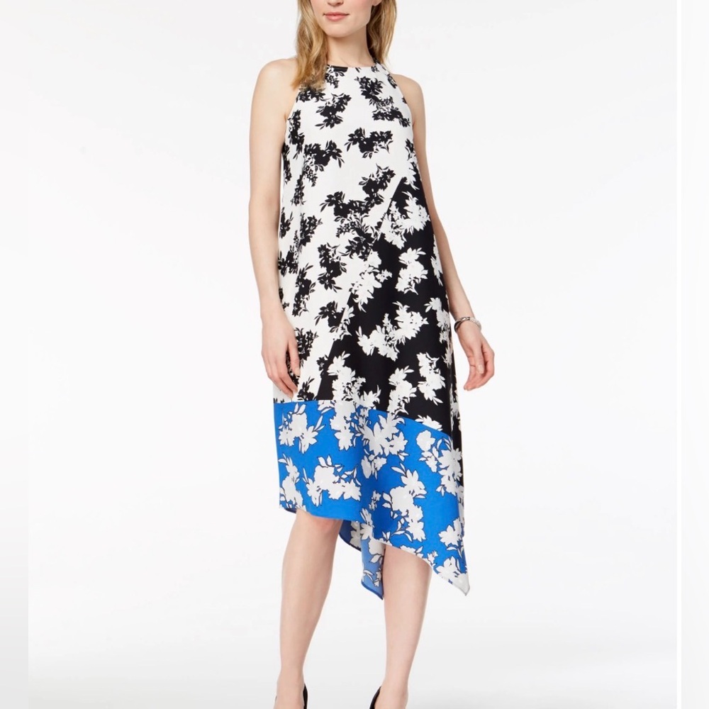 ALFANI Asymmetrical Dress - Black, White, and Turquoise